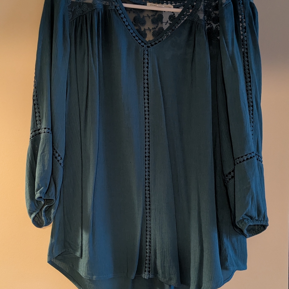 JohnPaulRichard Blue Cuffed Sleeve Embellished Blouse